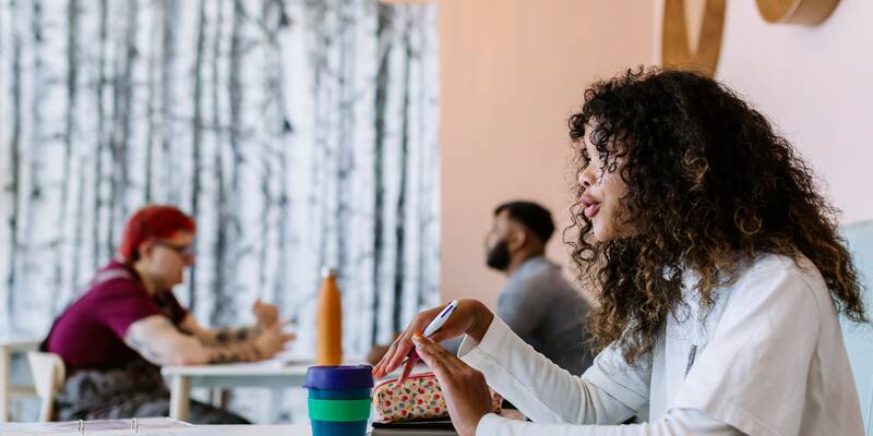 Student studying in cafe