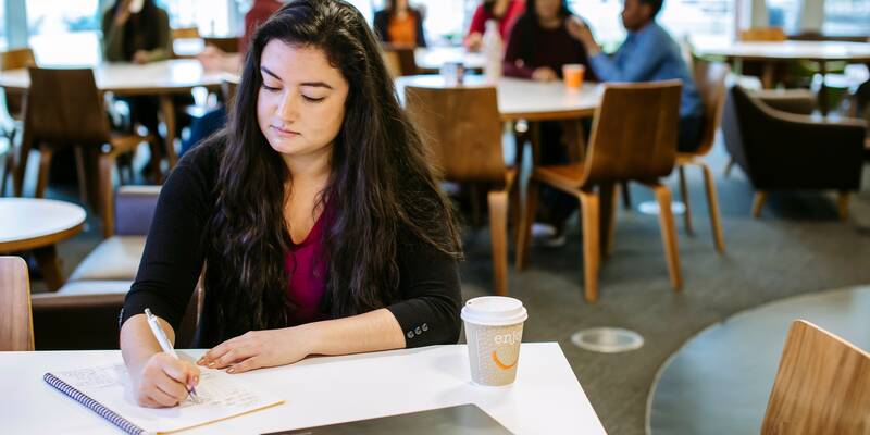 Student studying in the library