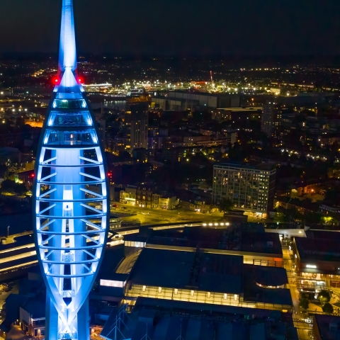 Spinnaker Tower in Portsmouth lit up blue