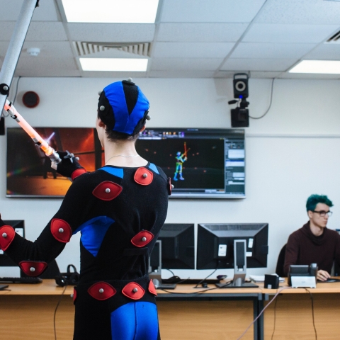 student in the mocap suite