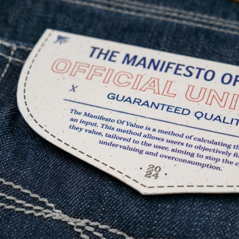 Jeans featuring a label designed by a Graphic Design student