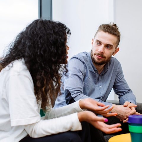 Students talking in accommodation common area