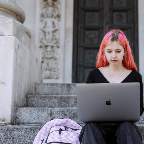 Student working on digital content creation