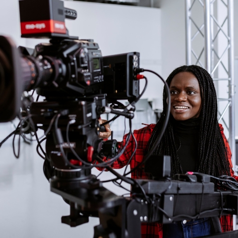 Student editing the footage recorded in the Green Screen Digital Studio in the Eldon Building