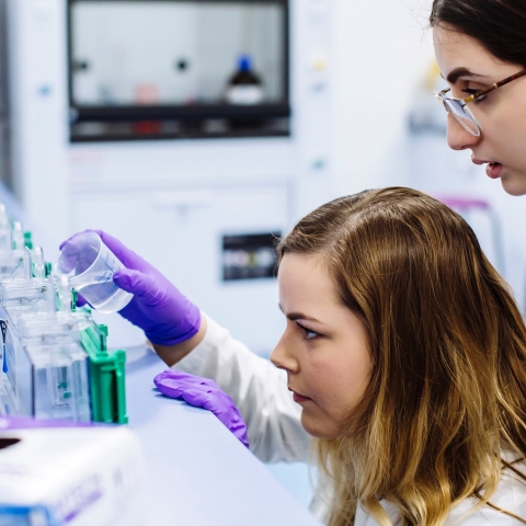 Two female students in lab