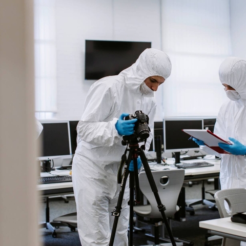 Students at a crime scene