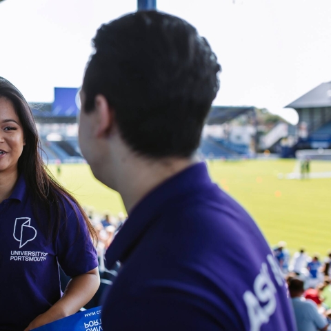 University of Portsmouth student ambassadors at Fratton Park