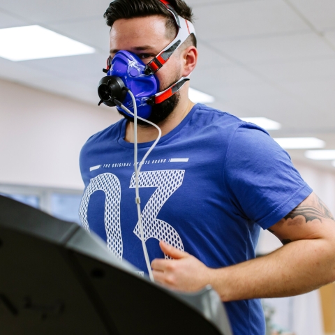 Person exercising on a treadmill in the Physiology Laboratory