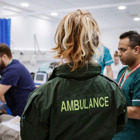 Paramedic and nursing staff in University of Portsmouth hospital simulation suite