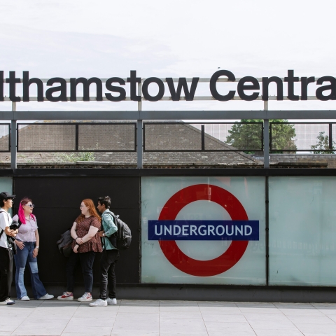 Walthamstow photoshoot - March 2022, Walthamstow Central train station with student chatting outside