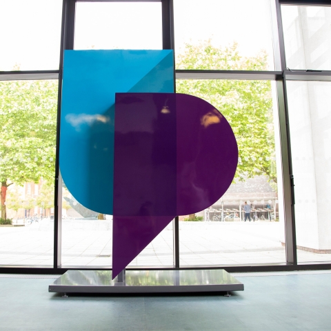 A sculpture of the University of Portsmouth logo
