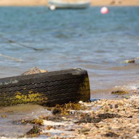 tyre washed up on the shore