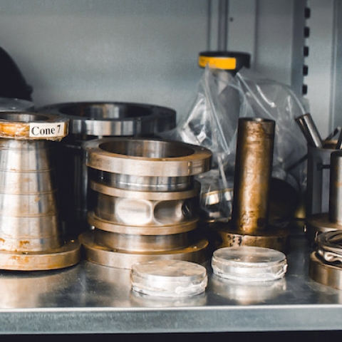 Different shaped metal objects on a counter