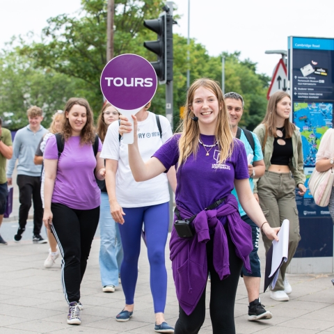 Student ambassador giving a campus walking tour - Open Day 2023