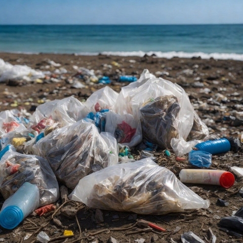 Plastic pollution on a beach
