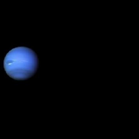 Image shows a blue planet within deep, dark space. Image is a representation of the Universe