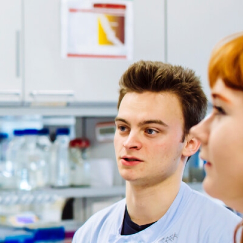 Male University of Portsmouth PhD candidate in the lab