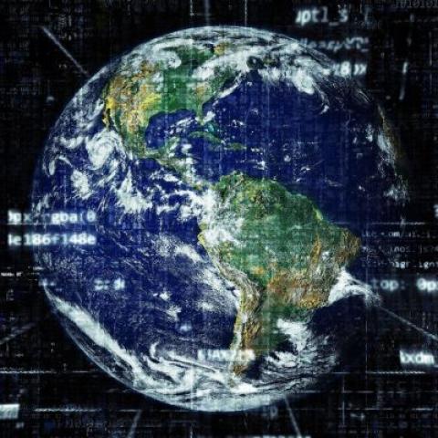 Earth overlayed with digital information