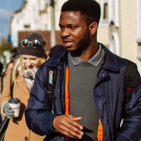 two male students talking