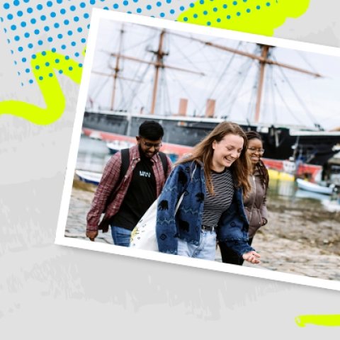 Applicants taking a walking tour of the Portsmouth campus and surrounding area
