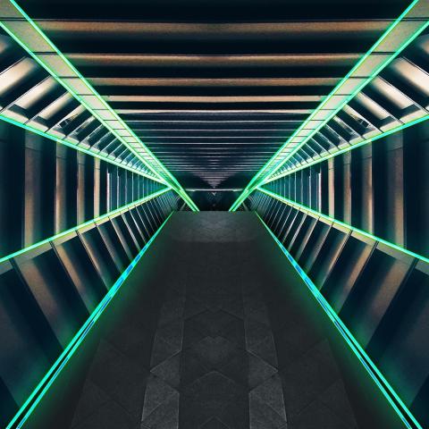 Futuristic tunnel glowing neon green