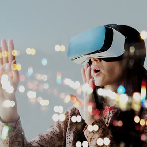 Woman wearing VR headset
