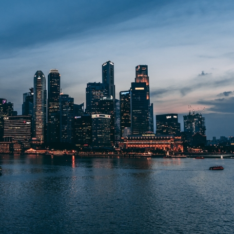 An image of buildings in Singapore at night