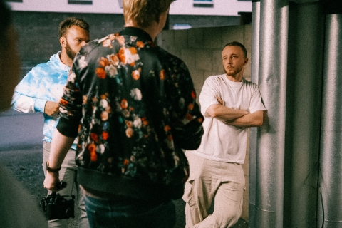 Cast behind the scenes filming Young Buck