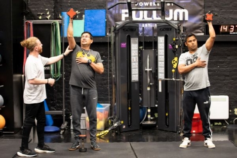 Participants with Alistair Raddon, BSc Sport and Exercise Science student at the University of Portsmouth © Karen Bornhoft/University of Portsmouth