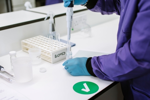 Person preparing a sample with a pipette