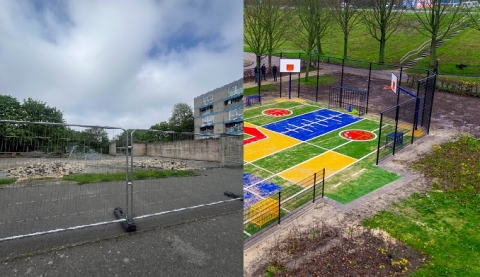 photo of the construction site in Landport next to an example PLAYCE