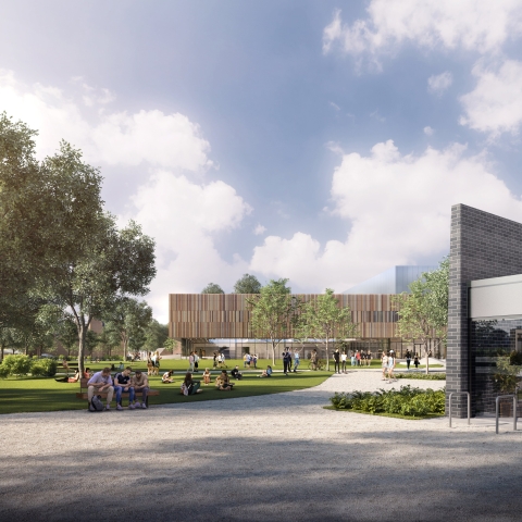 A computer generated image from the outside of the new sports centre