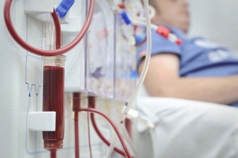 A patient on a renal dialysis machine
