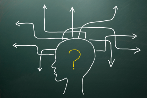 outline of head with draw arrows going in different directions 