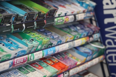 Chewing gum on display in a shop