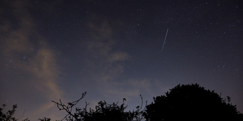 A picture of a night sky with a shooting star