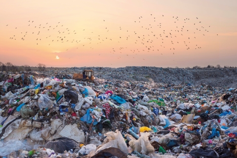 Landfill site with plastics in Europe