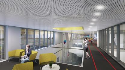 Architect's illustration of atrium of Ravelin Sports Centre