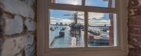 View of the Historic Dockyard through a heritage window