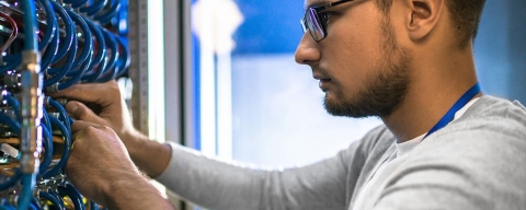 student performing an experiement