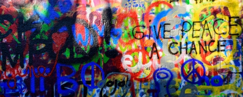 Colourful graffiti painted on a wall