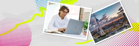 A student writing a personal statement on a laptop 