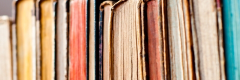 old books on a shelf, close-up