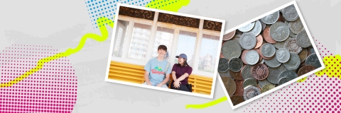 Students laughing at Portsmouth seaside