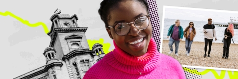 Student wearing pink jumper smiling