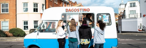 Group of people buying ice cream