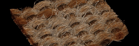 An image of a fragment of textile produced by a 3D scanning, x-ray microscope