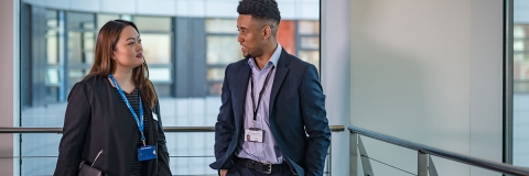 business students at their work place