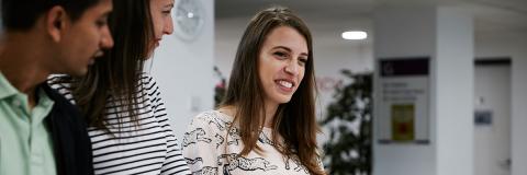 students asking for information at myport hub