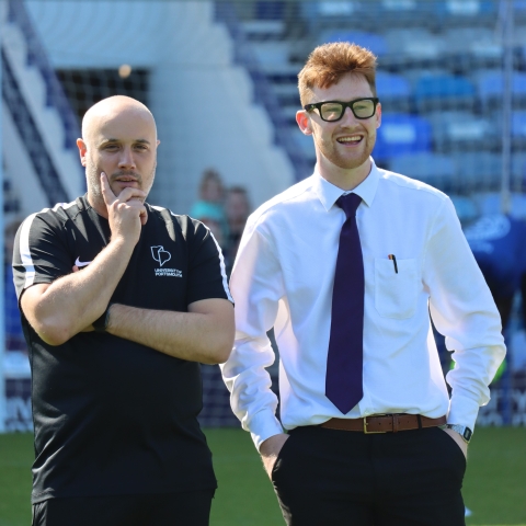 Carl Athersuch and Ben Heyes, managers of the Students vs Staff teams